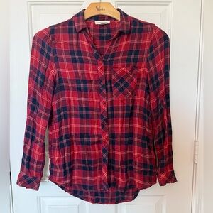 beachlunchlounge Red and Blue Plaid Flannel Button Down Shirt Size XS